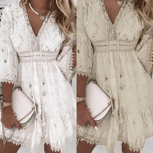 Comfortable Women Dress Elegant Fringed Hollow Leightweight Soft Summer - Picture 1 of 30