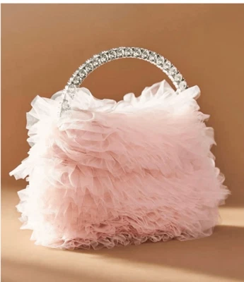 Bolso sin asas Badgley Mischka Jewel Jazzie en capas de tul rosa con volantes nuevo con etiquetas Foto 1 de 4