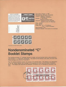 20c C BOOKLET PANE OF TEN 1981 SOUVENIR PAGE SCOTT # 1948a SP572 REGULAR ISS FDC - Picture 1 of 1