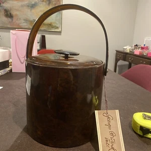 Vintage MCM Georges Briard Ice Bucket Tortoise Shell Brown Swirl Acrylic W/tags - Picture 1 of 12