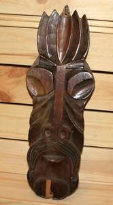 Máscara tribal colgante de pared de madera tallada a mano Tiki polinesia vintage - Imagen 1 de 7