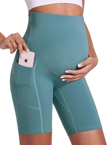 Women'S Maternity Yoga Shorts over the Belly Comfy Biker Workout Active Pregnanc - Picture 1 of 6