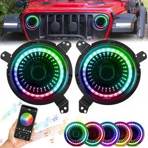 For 2018-2024 Jeep Wrangler JL Gladiator RGB Halo LED Headlights DRL Combo Kit - Picture 1 of 14