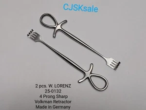 2 pcs. W. LORENZ 25-0132 4 Prong Sharp Volkman Retractor Made In Germany (USED). - Picture 1 of 9