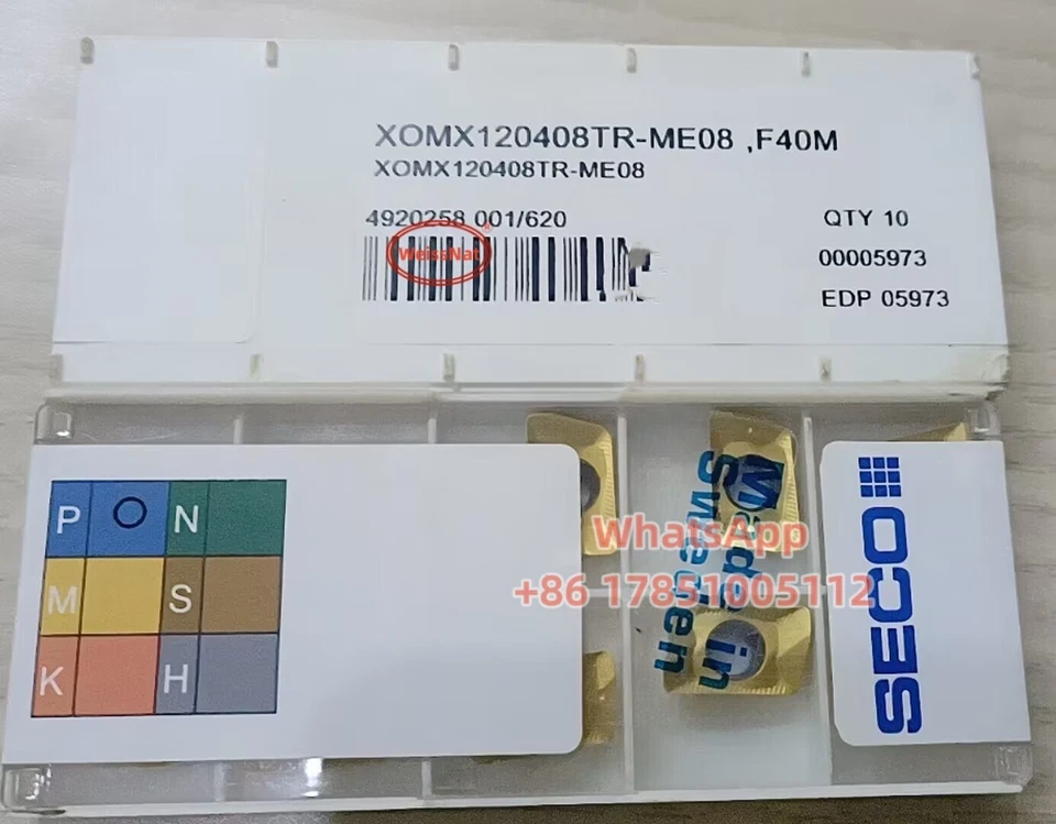 Insertos de carburo SECO XOMX120408TR-ME08 F40M 10 PIEZAS XOMX cuchilla de fresa Foto 1 de 1