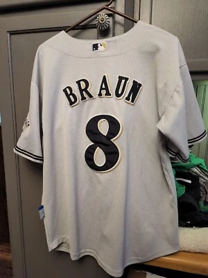 PRE-OWNED MAJESTIC COOPERSTOWN MILWAUKEE BREWERS RYAN BRAUN #8 JERSEY MEN'S 48 - Image 1 of 4
