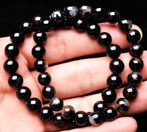 8.5mm 2Pcs Top Quality Natural Black Tourmaline Crystal Beads Bracelet AA - Imagen 1 de 6