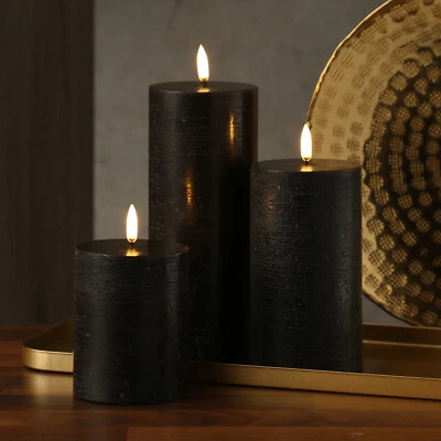 LED Kerzenset PIA Rustik-Optik Adventskerzen 3er Set schwarz mit Batterien/Fernb - Bild 1 von 4