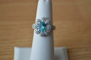 2.10ct Betroka Blue Apatite / Moissanite Ring Rhodium over Fine Silver Size 5 - Picture 1 of 13