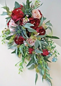 AUSTRALIAN NATIVE FLOWER RUSTIC BRIDAL BOUQUET GUM PEONY ROSES BERRY FLOWERS - Picture 1 of 4
