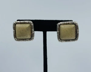 John Hardy Sterling Silver & 18k Yellow Gold Square Woven Omega Back Earrings - Picture 1 of 8