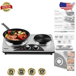1800 Watts Portable Electric Double Burner with Adjustable Temperature Control - Picture 1 of 9
