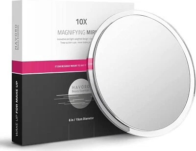 MAVORO Magnifying Mirror with Suction Cups - Triple Suction Cup Stick on Mirror with 10