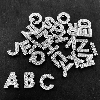 26 Silver Larger Alloy Rhinestone Letter "A-Z" Slide Charm Fit 18mm Wristband - Image 1 of 4