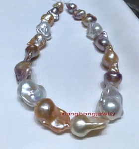 AAAAA REAL NATURAL 17" 50mm south sea baroque Multicolor pearl necklace silver - Picture 1 of 5
