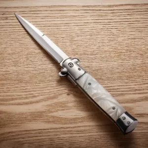 Taktisches rostfreies weißes federunterstütztes Klappmesser mit offener Klinge Stiletto - Bild 1 von 8