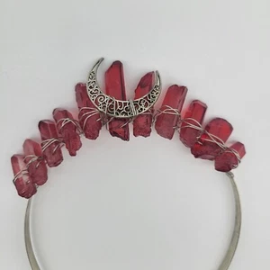 Red Quartz Crystal Moon Headband Iridescent Aura Wedding Prom Tiara Crown Costum - Picture 1 of 10