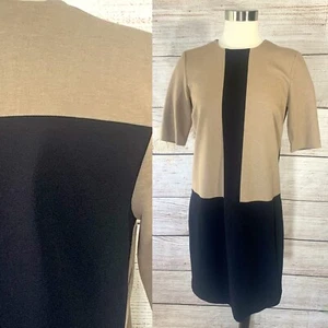 W by WORTH Mod Ponte Strick Color Block Etuikleid 4 schwarz hellbraun kurz Slv Taschen - Bild 1 von 4