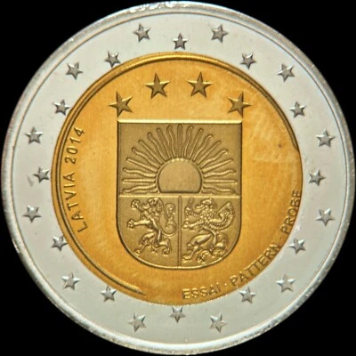 LATVIA. 2014, 2 Xeros - Coat of Arms, RARE Essai Probe, Design ERROR - Image 1 of 4