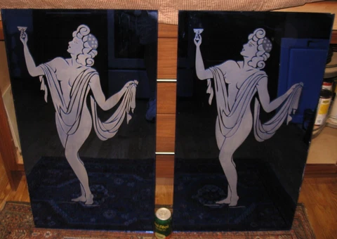 X RARE VINTAGE SPEAKEASY BACK BAR NUDE COBALT BLUE GLASS MIRRORS DEEP CUT ACID Cover