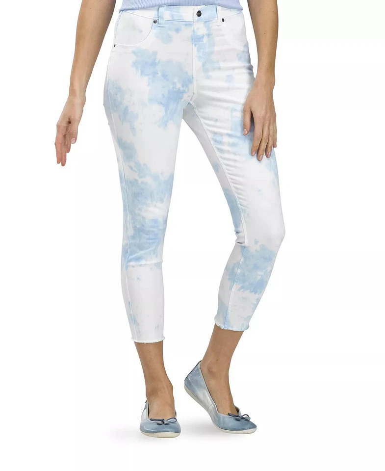 HUE Mujer Moderno Tie-Dye Skimmer Denim Leggings Mediano Blanco Azul M Foto 1 de 1