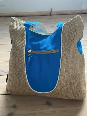 Natural straw and Bright Blue Canvas Shoulder Bag by Gravis. - Image 1 of 4