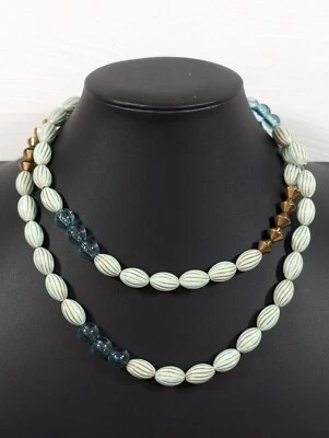 Collar Artesanal Verde Acanalado Cuentas Tono Bronce Capas Largas Boho Costero 34" Foto 1 de 4