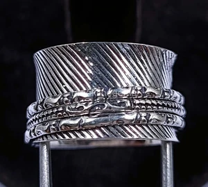 Anillo de meditación giratorio joyería étnica enchapado en plata 37,60 11-12 talla 4NUA - Imagen 1 de 8