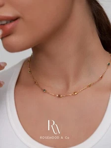 Non Tarnish 18k Gold Plated Multi Color Rainbow Chain Necklace in Gift Box -N048 - Picture 1 of 6
