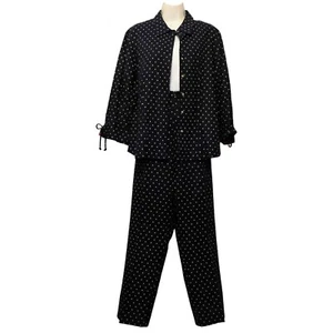 Sharon Young 2 Piece 12 Navy Blue Gold Stars Blouse Pants Check Measurements - Picture 1 of 8