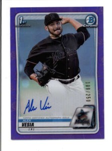 ALEX VESIA 2020 BOWMAN CHROME ROOKIE PURPLE REFRACTOR AUTO RC #109/250 BC6779