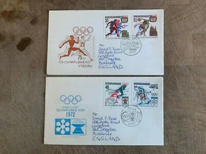 CZECHOSLOVAKIA 1971 FDC x 2 OLYMPICS HIGH JUMP SKIERS DISCUS DISCOBOLUS RUNNERS - Picture 1 of 2