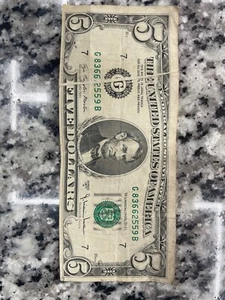 Series 1977 A $5 Five Dollar Bill Chicago Misalignment Error Note / Major Shift - Picture 1 of 2