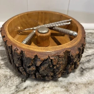 Vintage 6” Wooden Nut Bowl Live Edge Bark MCM Cabincore Farmhouse Urban Organics - Picture 1 of 9