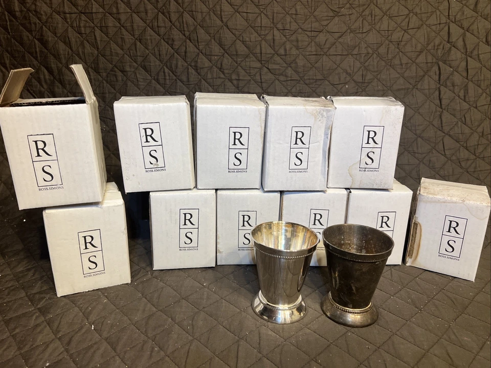 ROSS SIMONS Banhado a Prata Perfeito Julep Cups Kentucky Derby Conjunto de 12 - Imagem 1 de 4