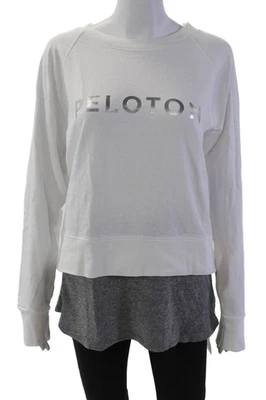 Monrow 女式长袖运动衫白色灰色棉大码 — 第 1/4 张图片