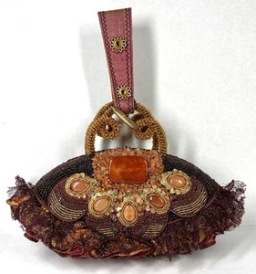 Vintage Y2K Mary Frances Evening Ruffle Beaded Handbag Embellished Stones Lace - Picture 1 of 12