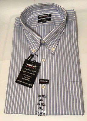 Kirkland Signature Shirt Men 2XL/2XX White Blue Stripe Button Long NWT Tradition - Image 1 of 4