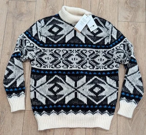 $325 Mens NN07 Nordic Wool Embroidered Mockneck Sweater Ecru Medium - Picture 1 of 9