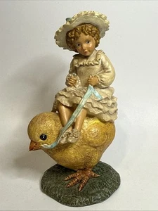 Estilo Retro Niña Montar Pollito Pascua Decoración Resina - Imagen 1 de 9