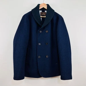 Scotch & Soda Navy Wool Blend Double Breasted Peacoat Jacket Ribbed Shawl Collar - Bild 1 von 24
