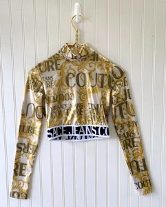 Versace Jeans Couture langärmliges kurzärmliges Oberteil Shirt goldfarbenes Logo Damen US-Größe 2 - Bild 1 von 5