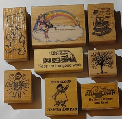 批量 8 件 复古橡皮图章 适用于教师、学校、家庭教育  — 第 1/4 张图片