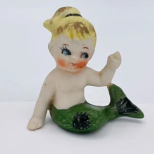 Vintage Japan Figur Meerjungfrau Mädchen Biskuit Keramik MCM kleines winkendes Regal - Bild 1 von 12