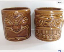 2002 Accoutrements Brown Tiki Mug Tumbler Rum Cup Two Sided Double Face Set (2)