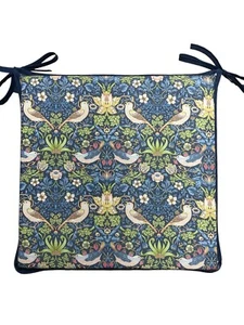 Almohadillas de asiento cuadradas Strawberry Thief azul marino para comedor/patio/jardín/cocina - Imagen 1 de 5