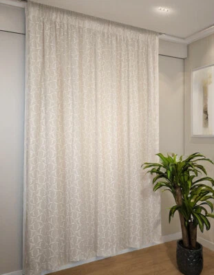 tende arredamento con fettuccia arricciatende,tessuto colore lino con ricamo - Immagine 1 di 4