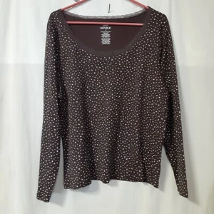 Pink Republic Junior's Plus 1X  Cotton-Blend Scoop Neck Long Sleeve Plum Ditsy - Picture 1 of 3