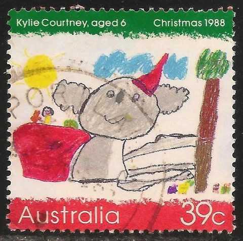 Australia #1103 (A398) VF USED - 1988 39c Koala Wearing A Santa Hat, by Courtney Cover