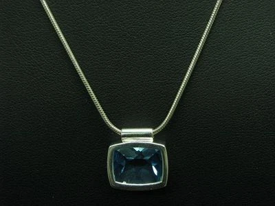 925 Argento Sterling Set Gioielli/Collana Pendente/Orecchini/Pietra di Vetro - Immagine 1 di 4